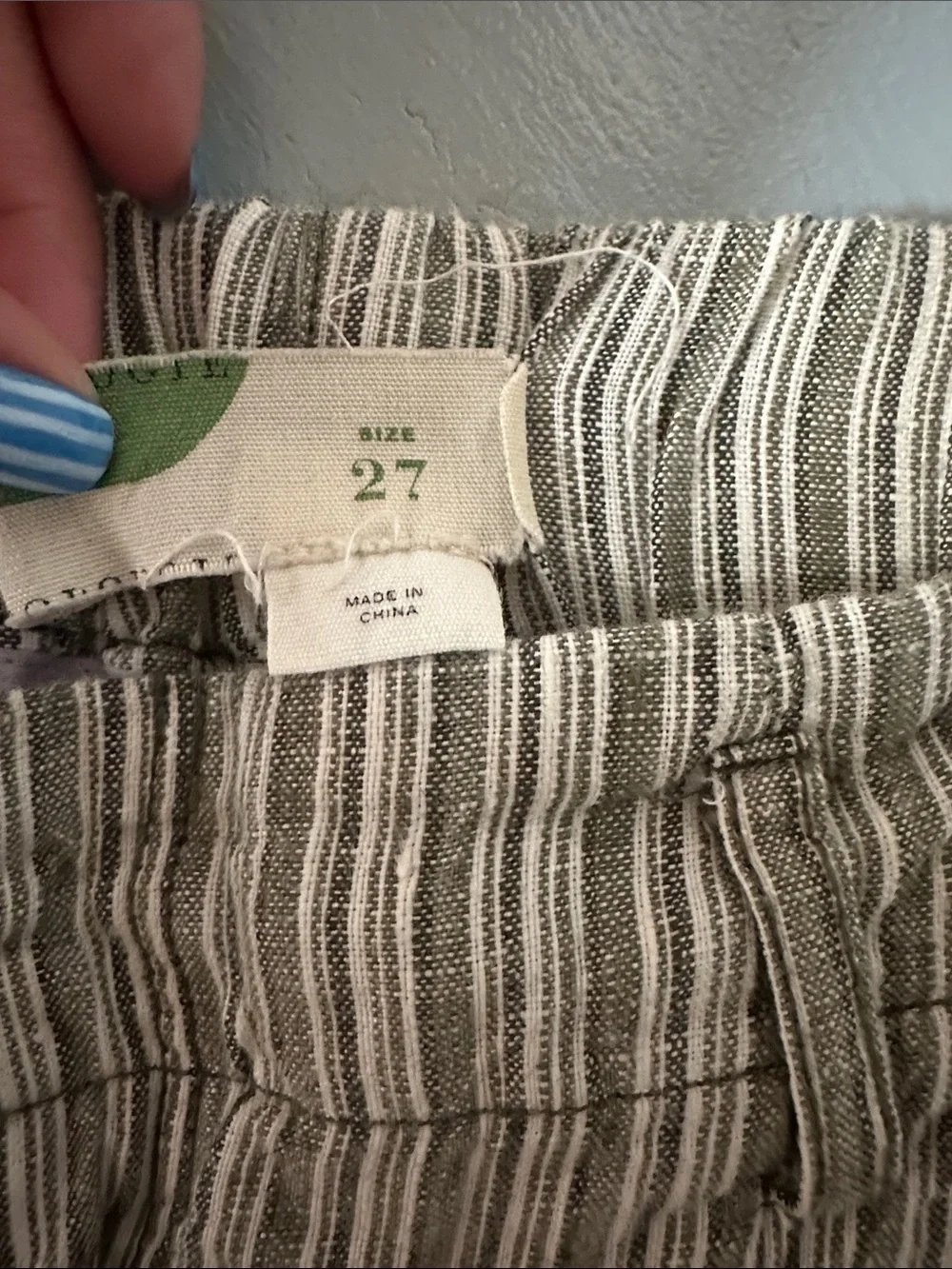 Anthropologie Striped Sage Green 100% Linen Pants Women’s 27 Coastal Boho Beach